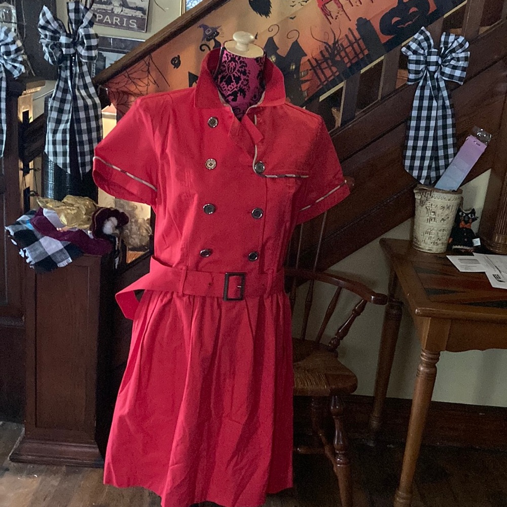 Burberry Brit Nova Check Plaid trim  Sleeve red dress size xl new tags